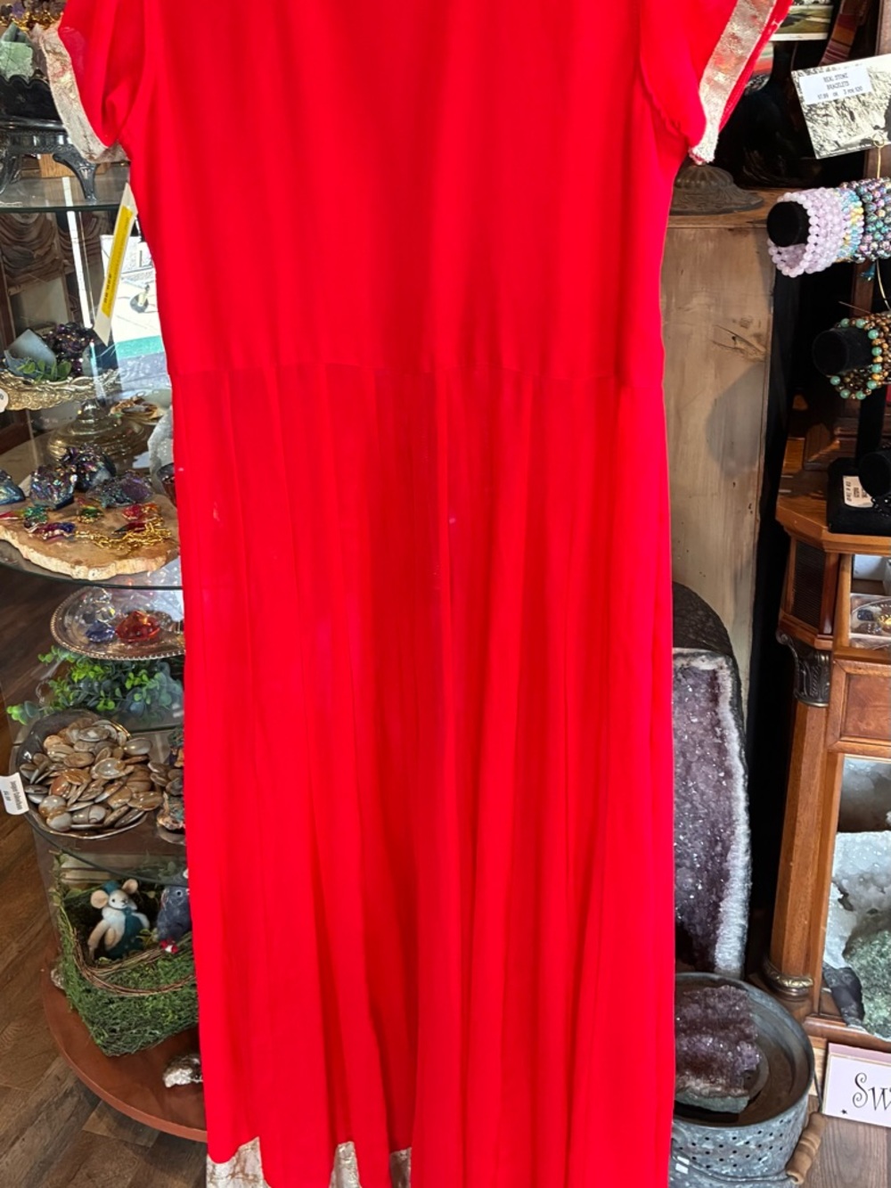 Red Embroidered Gold Accent Women’s Dress - Picture 3 of 7